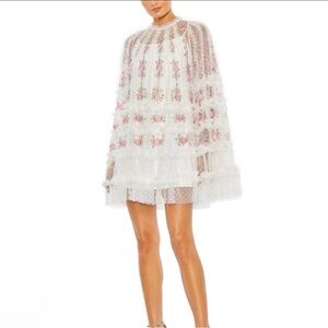 Mac Duggal Sheer White and Pink Floral Mini Dress